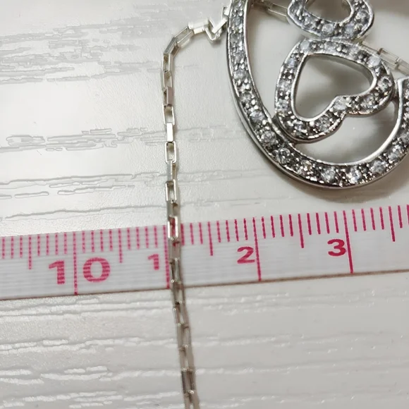 Vintage Sterling Silver Large Triple Heart Pave CZ Pendant with 30" Chain - Picture 11 of 12